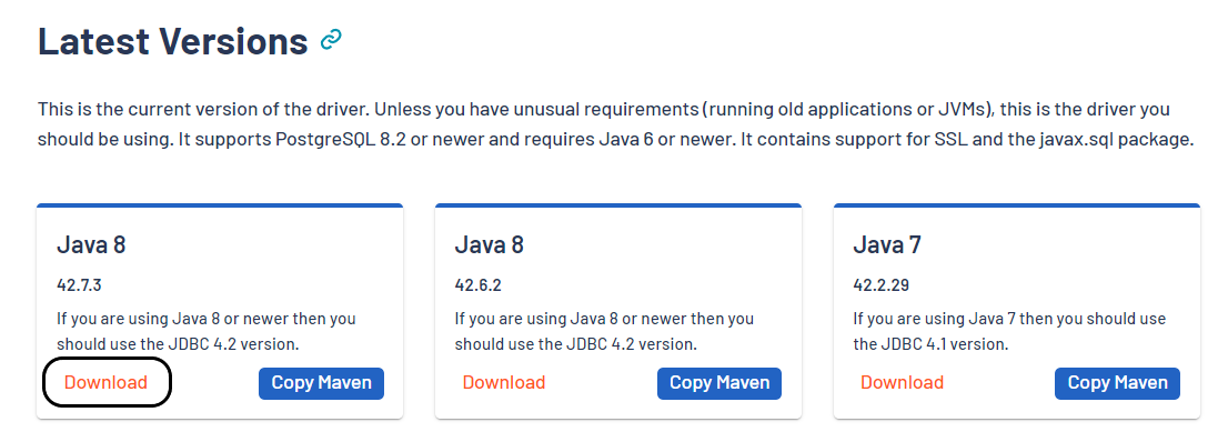 Скачивание JDBC драйвера