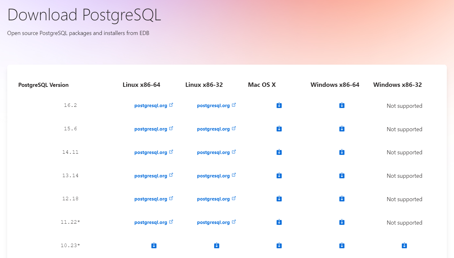 Выбор версии PostgreSQL
